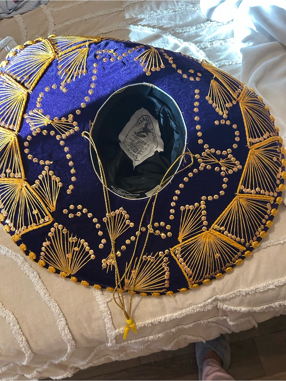 Traditional Mexican Charro Sombrero - Navy Blue with Gold Embroidery - Picture 3 of 7